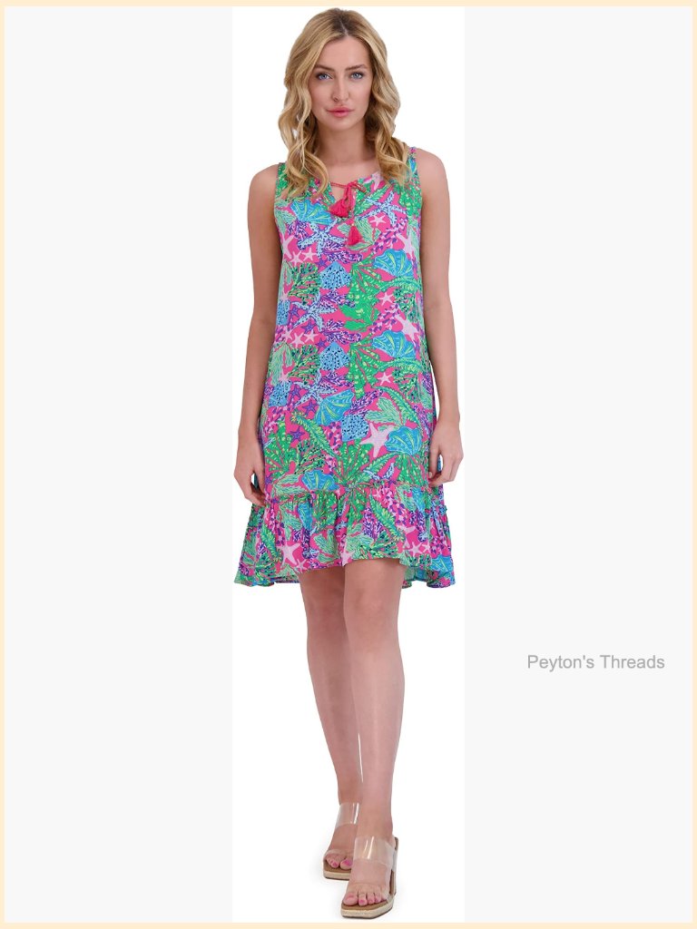 Ruffle Hem Tassel Fit & Flare Midi Dress Upf Sun Protection